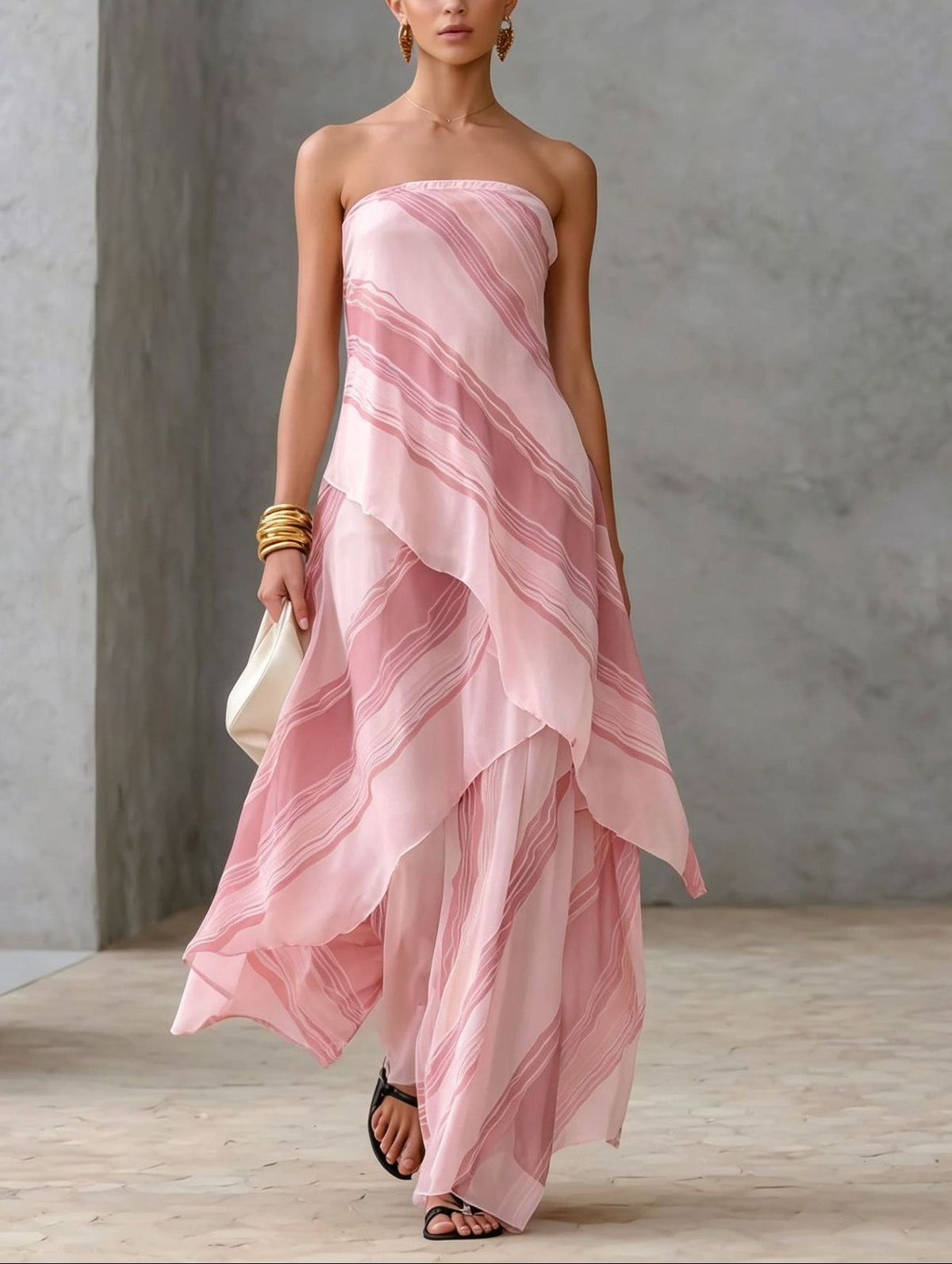 Casual Striped Chiffon Strapless Sleeveless Maxi Dress – Sienna Noosa
