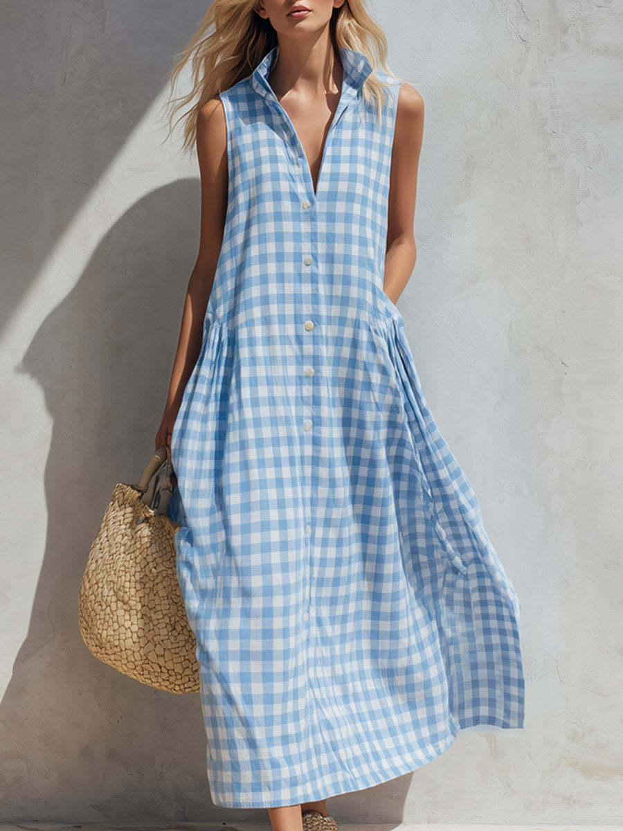 Loose Fitting Plaid Sleeveless Beach Vacation Dress – Sienna Noosa