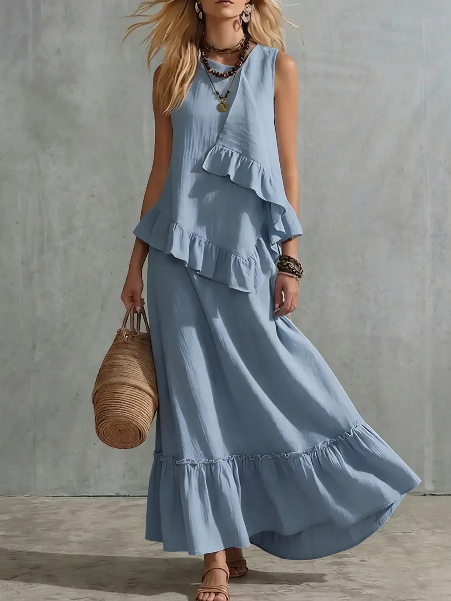 Womens Solid Colour Asymmetrical Sleeveless Maxi Dress – Sienna Noosa