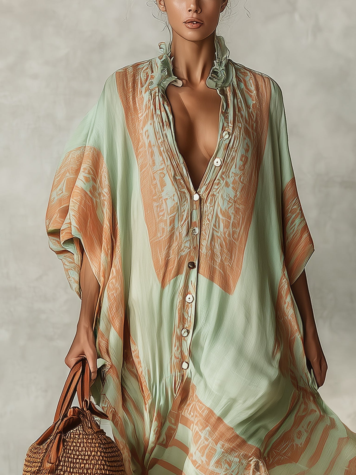 Green Printed Maxi Dress with Fringed Hem – Sienna Noosa