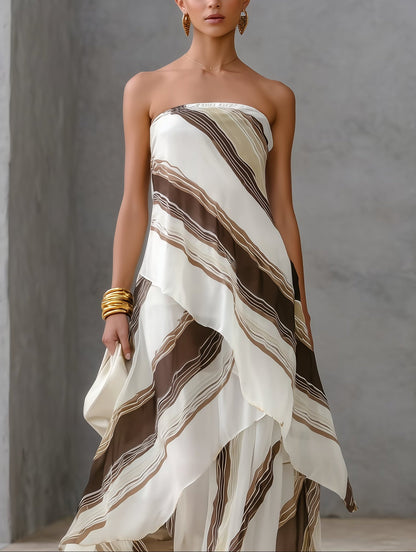 Casual Striped Chiffon Strapless Sleeveless Maxi Dress – Sienna Noosa