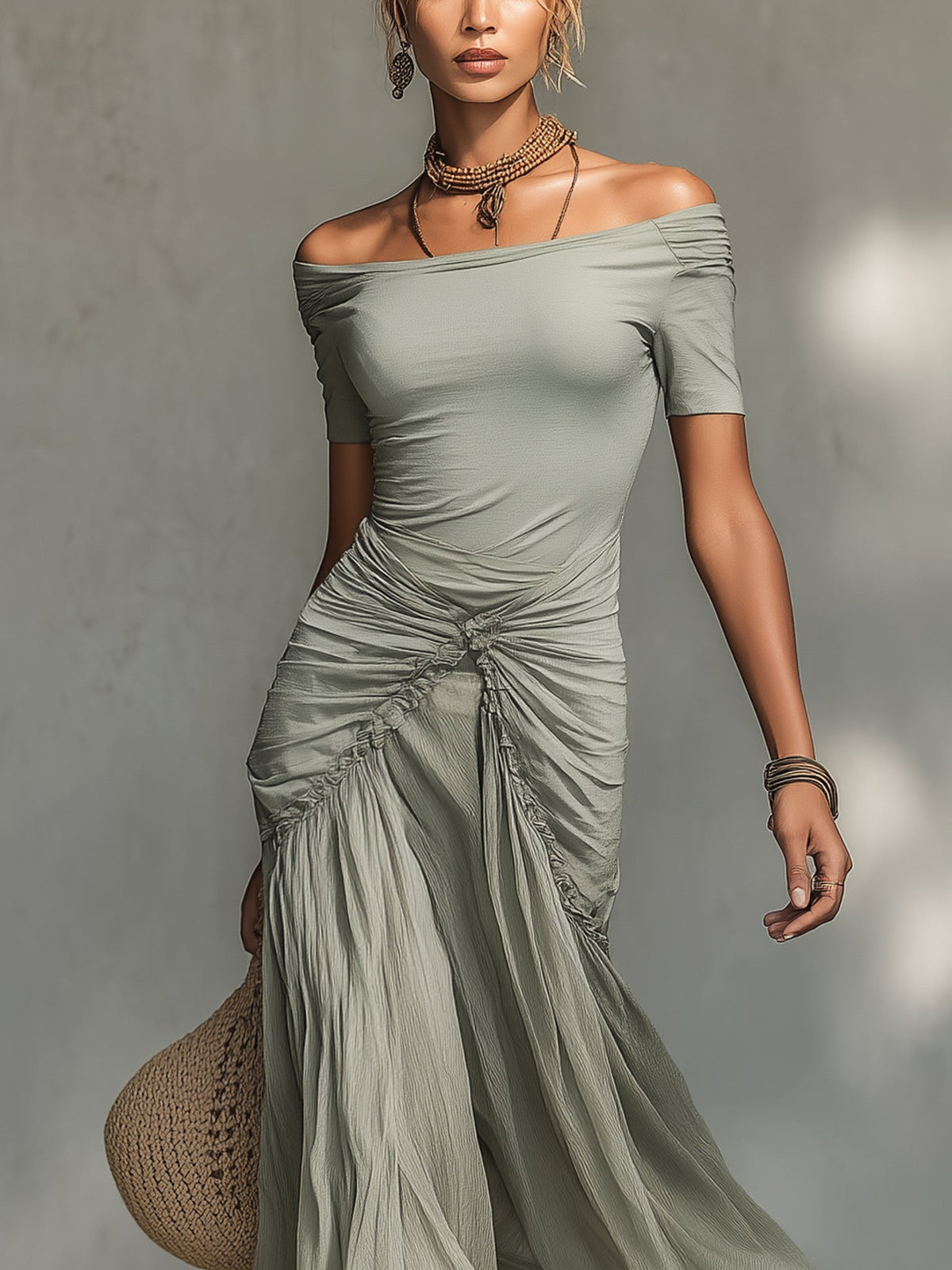 Grey Stretch Fabric and Chiffon Maxi Dress – Sienna Noosa
