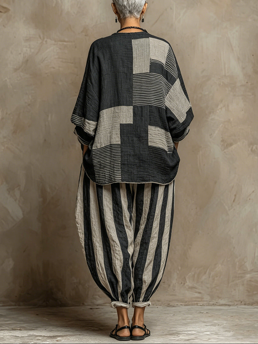 Casual Colour Block Printed Long Sleeve Top and Pants Set – Sienna Noosa