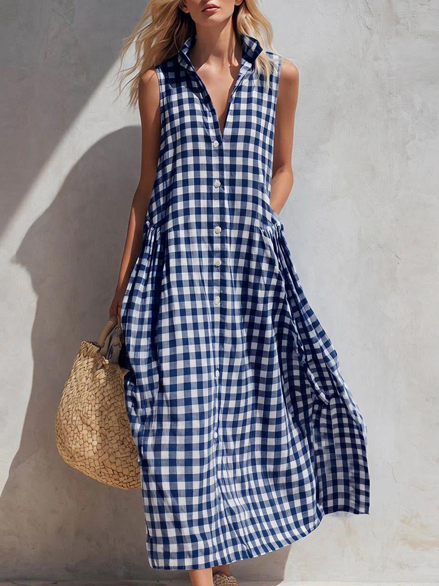 Loose Fitting Plaid Sleeveless Beach Vacation Dress – Sienna Noosa