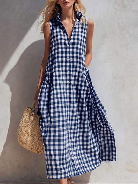 Loose Fitting Plaid Sleeveless Beach Vacation Dress – Sienna Noosa