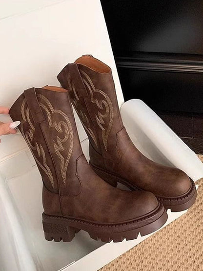 Retro soft leather thick-soled versatile mid-calf boots star_border – Sienna Noosa