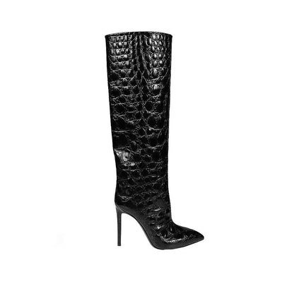 Snake-print high-heeled pointed-toe straight-leg boots – Sienna Noosa
