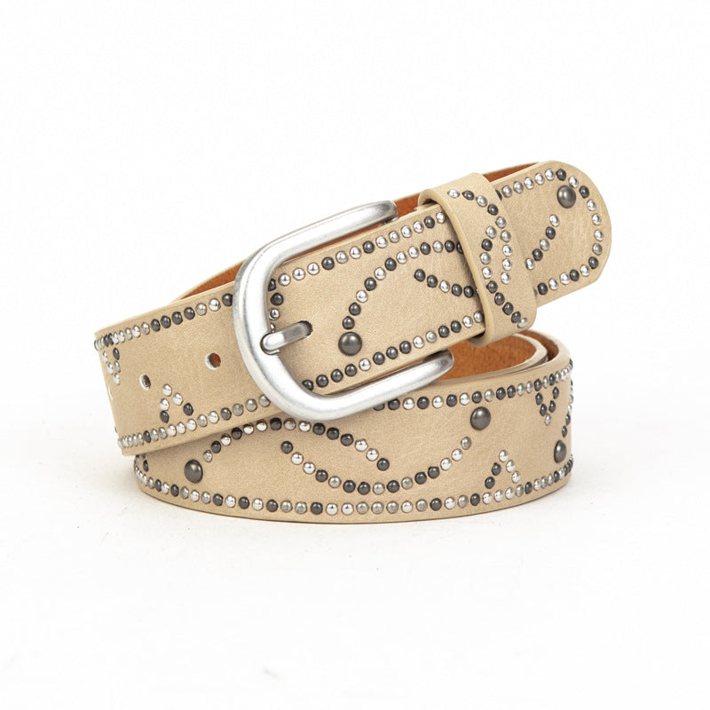 Distressed Dark Gold Cracked PU Leather Rivet Belt – Sienna Noosa