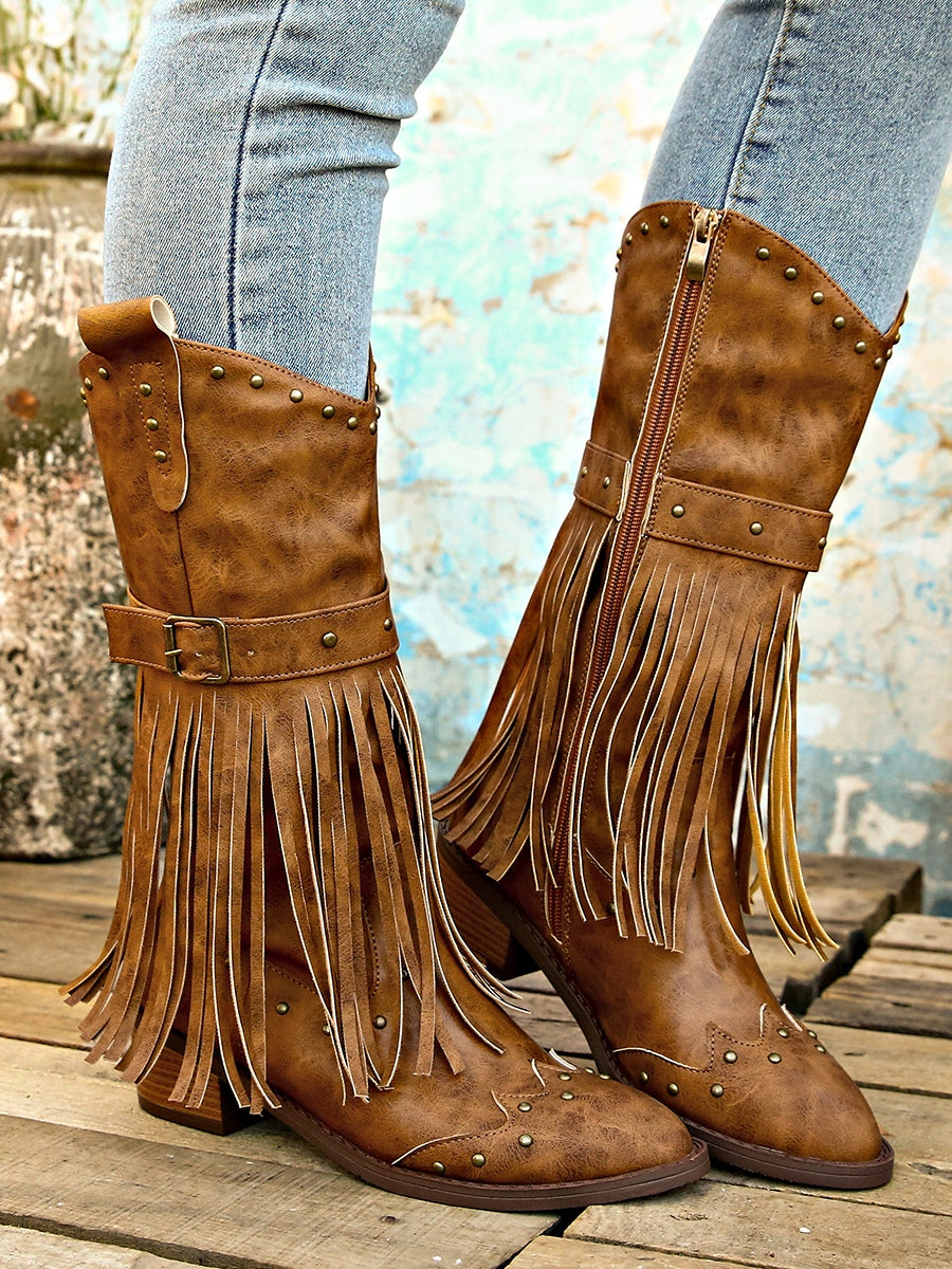 Retro tassel rivet belt knight boots – Sienna Noosa