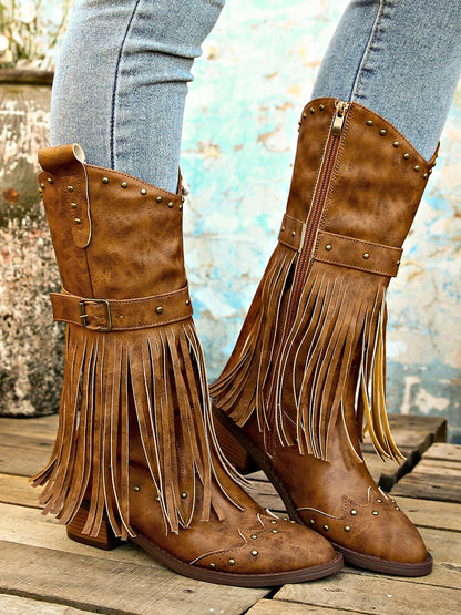 Retro tassel rivet belt knight boots – Sienna Noosa