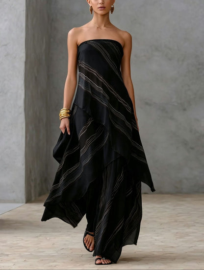Casual Striped Chiffon Strapless Sleeveless Maxi Dress – Sienna Noosa