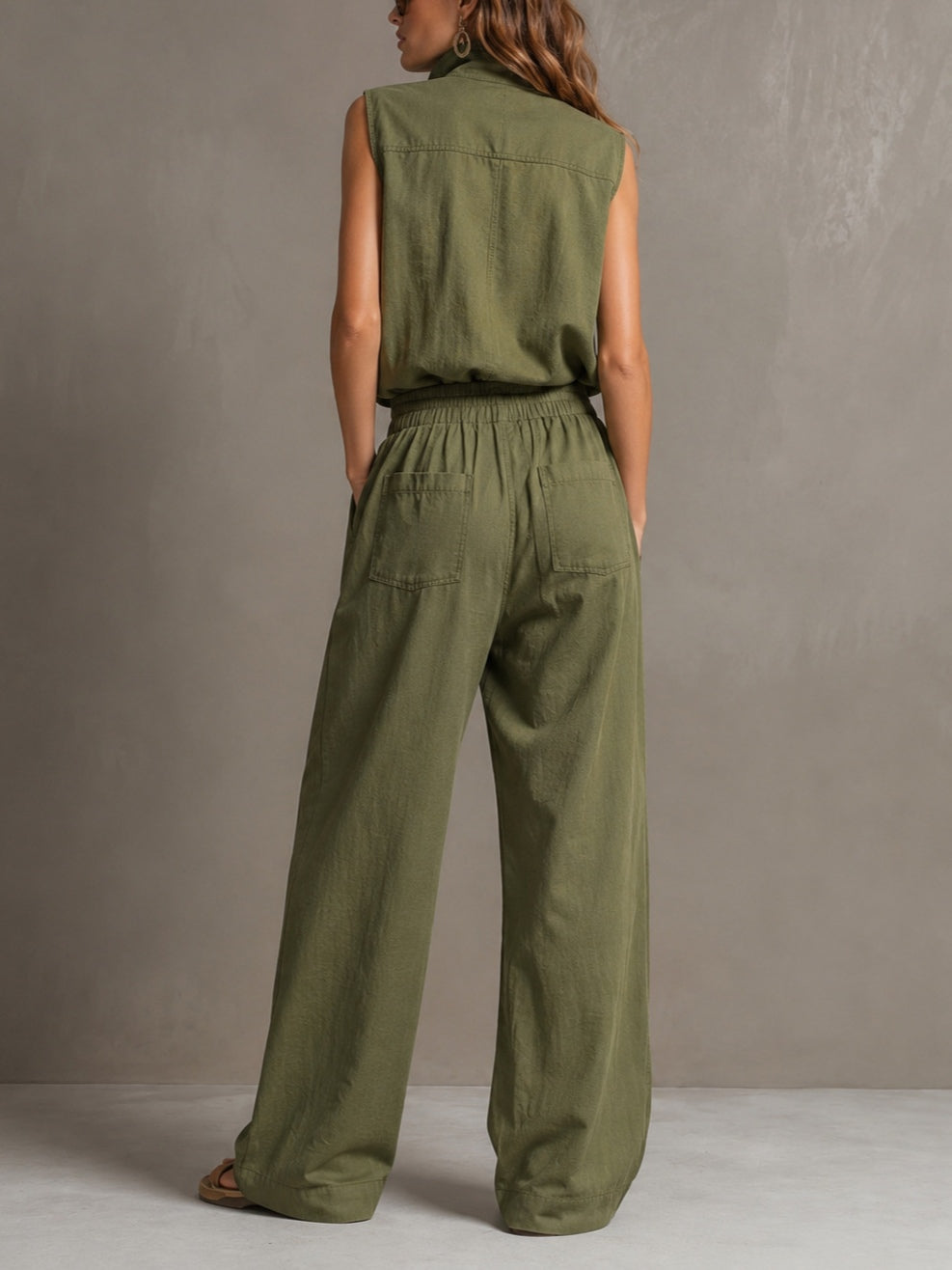 Women's Premium Sleeveless Mock-Neck Half-Zip Utility Wide-Leg Set – Sienna Noosa