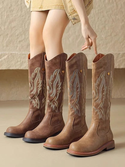 Brown embroidered back zipper long boots – Sienna Noosa