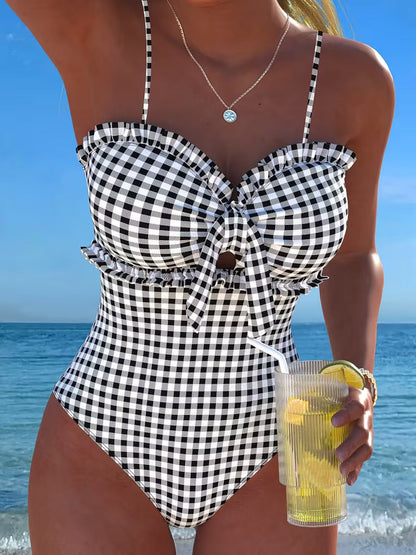 Slimming Strapless Striped and Checkered One-Piece Swimsuit – Sienna Noosa
