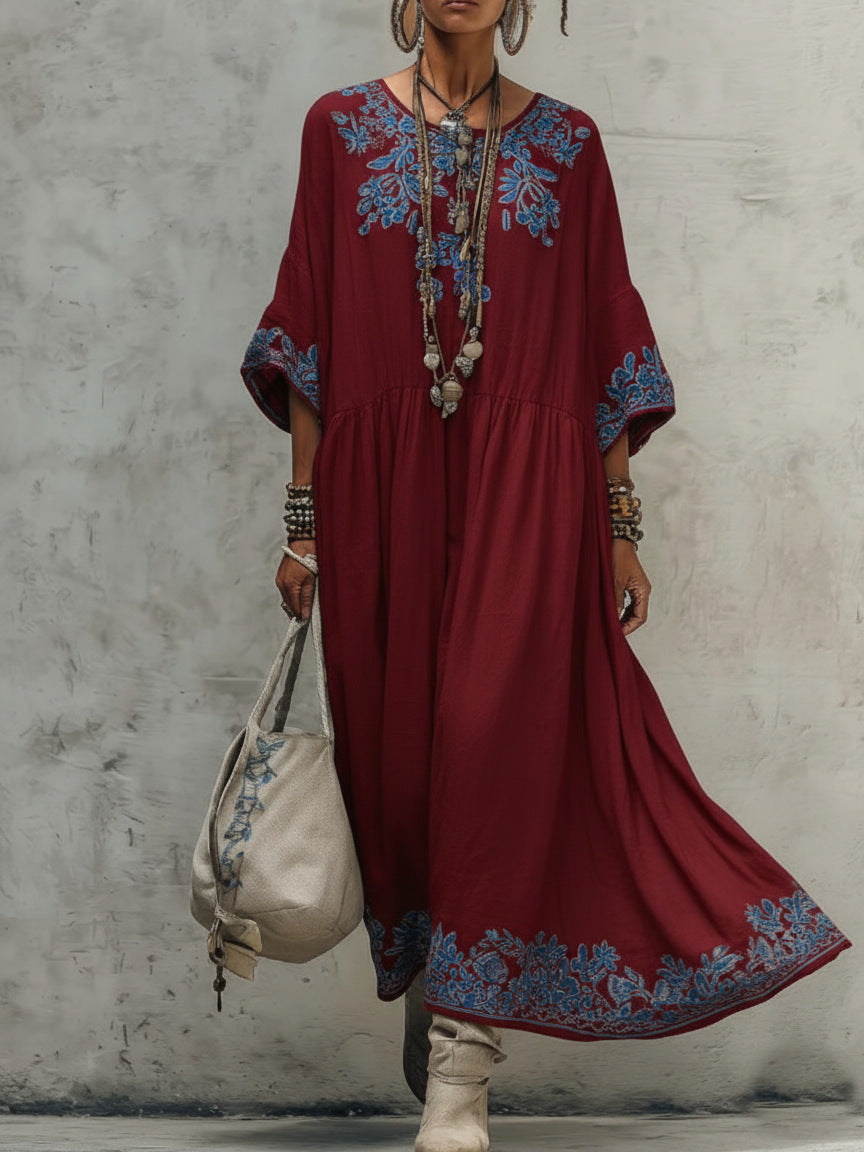 Stylish Loose Fit Printed Dress with A-line Round Neck – Sienna Noosa