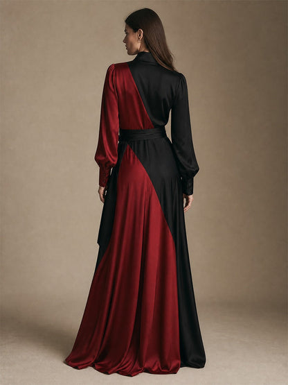 Red and black color-block satin wrap maxi dress – Sienna Noosa