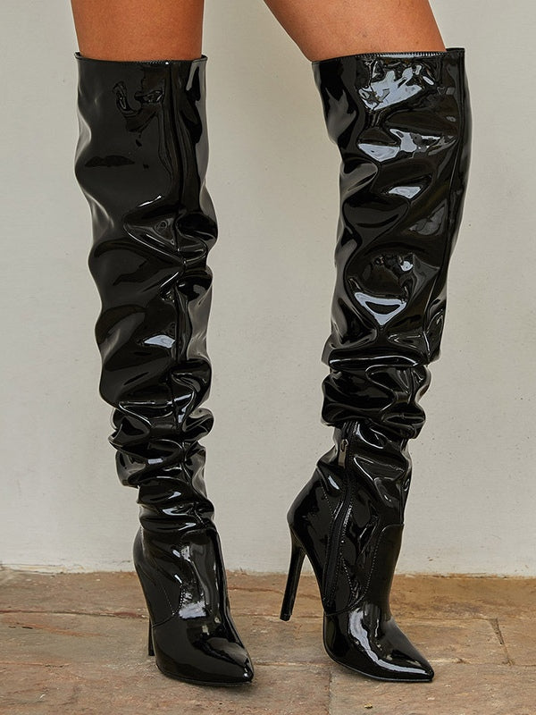PU Leather Over-the-knee High-heeled Pleated Boots – Sienna Noosa