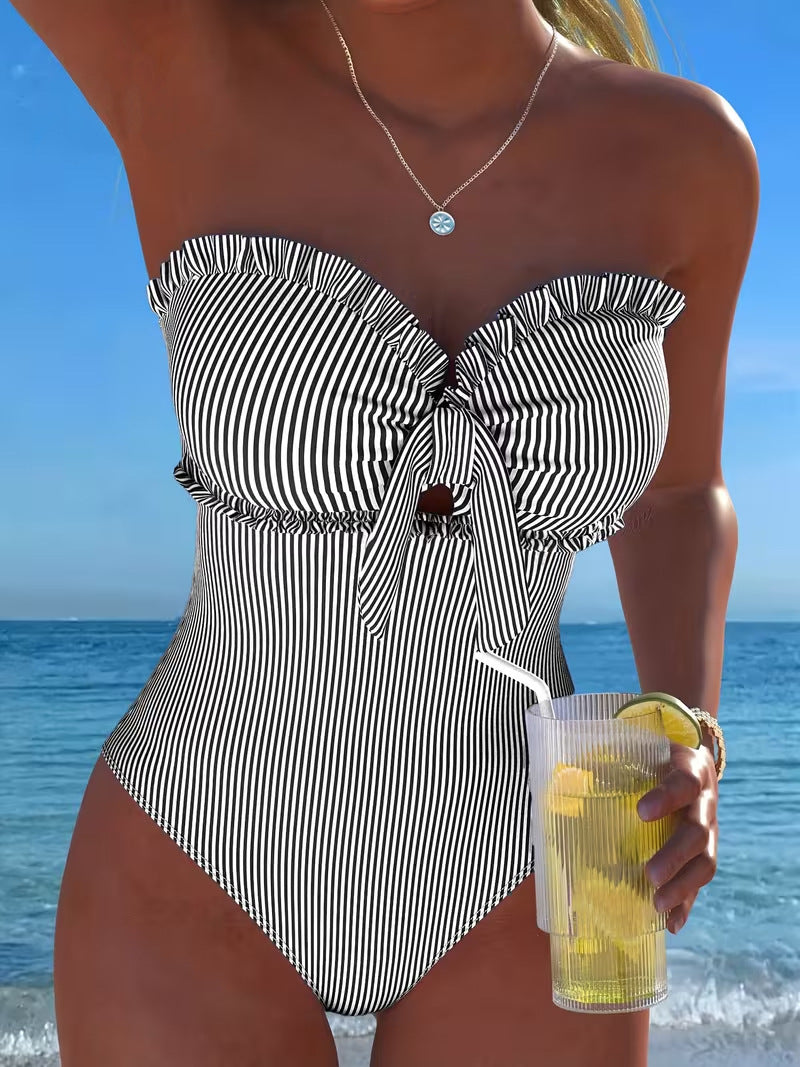 Slimming Strapless Striped and Checkered One-Piece Swimsuit – Sienna Noosa