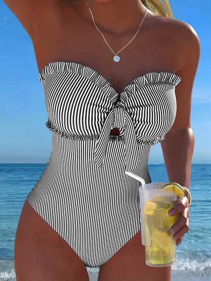 Slimming Strapless Striped and Checkered One-Piece Swimsuit – Sienna Noosa