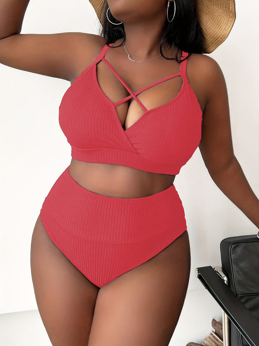 Sexy Plus-Size Solid-Color Spaghetti-Strap High-Waisted Bikini – Sienna Noosa