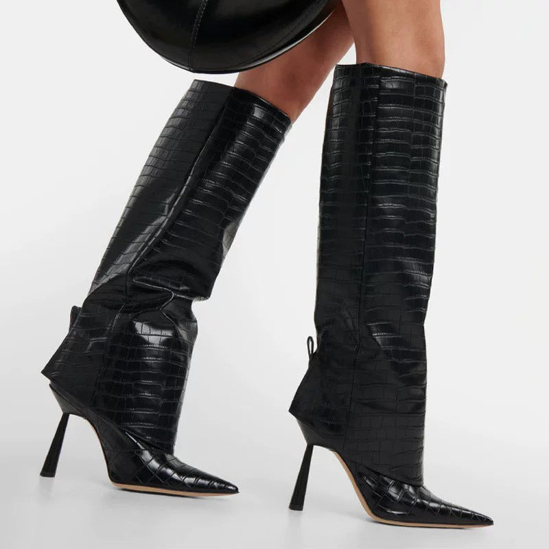 Stone-patterned pointed-toe stiletto boots – Sienna Noosa