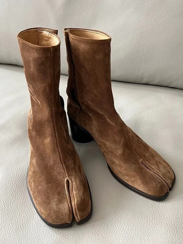 Genuine leather split-toe chunky heel mid-calf Martin boots – Sienna Noosa
