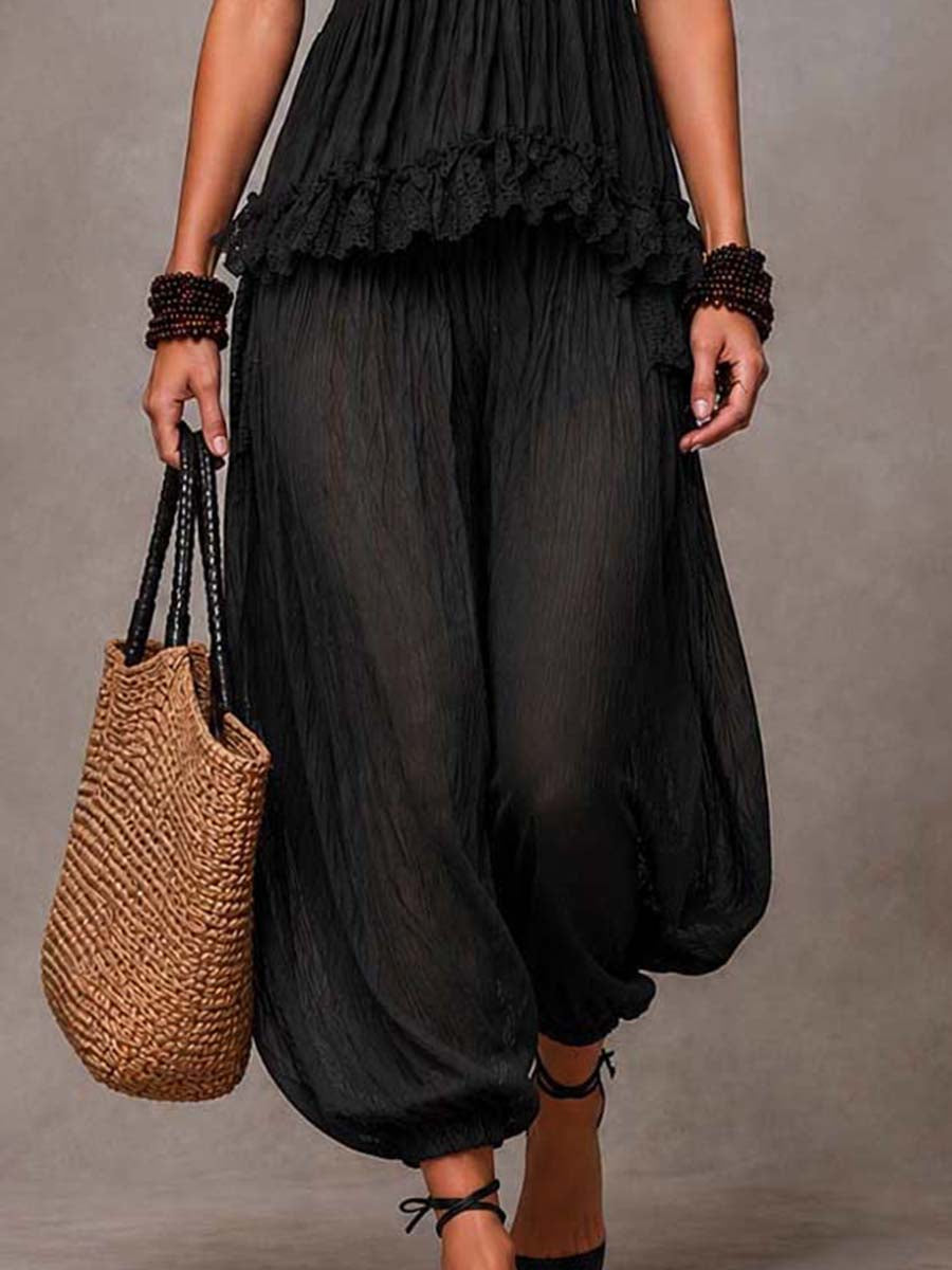 Carla Black Bohemian V Neck Lace Top and Harem Pants Set – Sienna Noosa