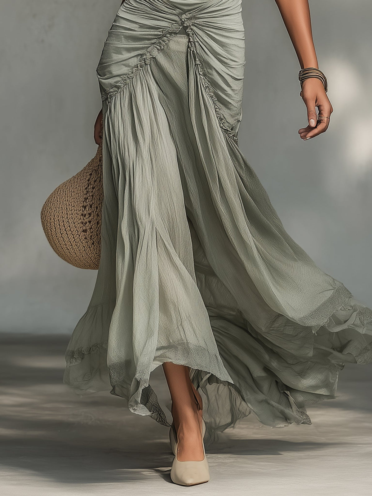 Grey Stretch Fabric and Chiffon Maxi Dress – Sienna Noosa