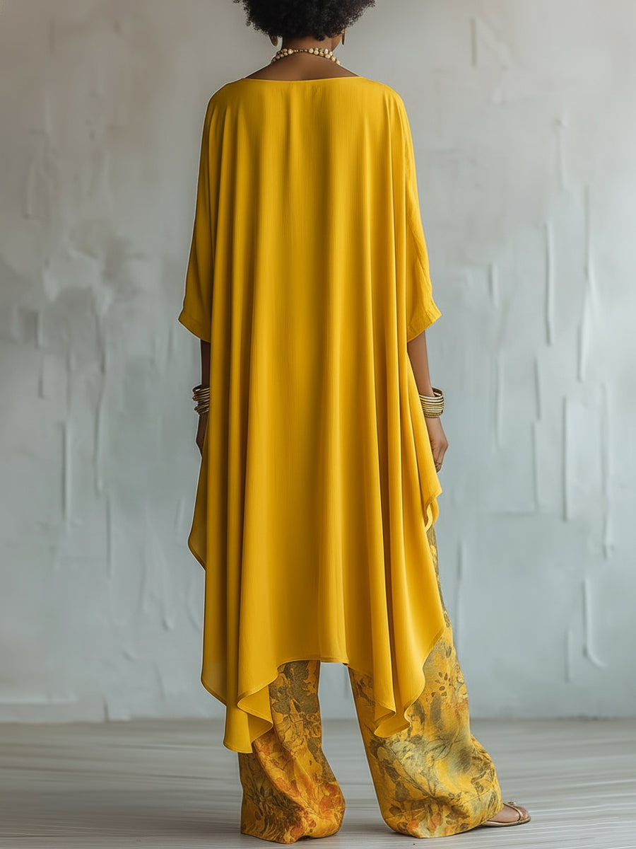 Yellow Asymmetrical Top and Floral Wide Leg Pants Set – Sienna Noosa