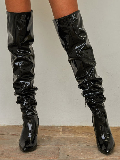 PU Leather Over-the-knee High-heeled Pleated Boots – Sienna Noosa