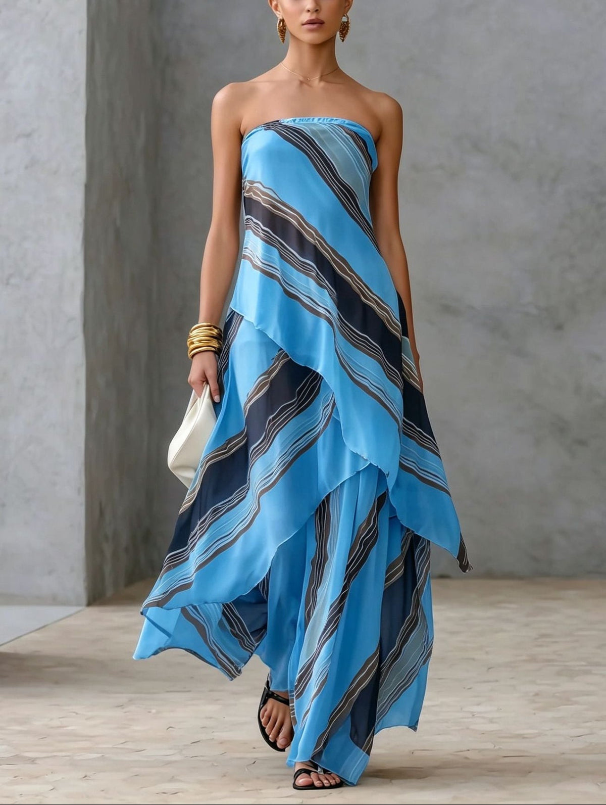 Casual Striped Chiffon Strapless Sleeveless Maxi Dress – Sienna Noosa