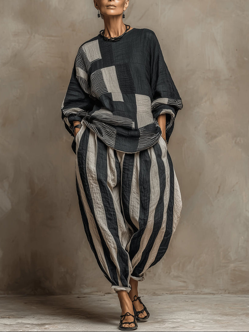 Casual Colour Block Printed Long Sleeve Top and Pants Set – Sienna Noosa