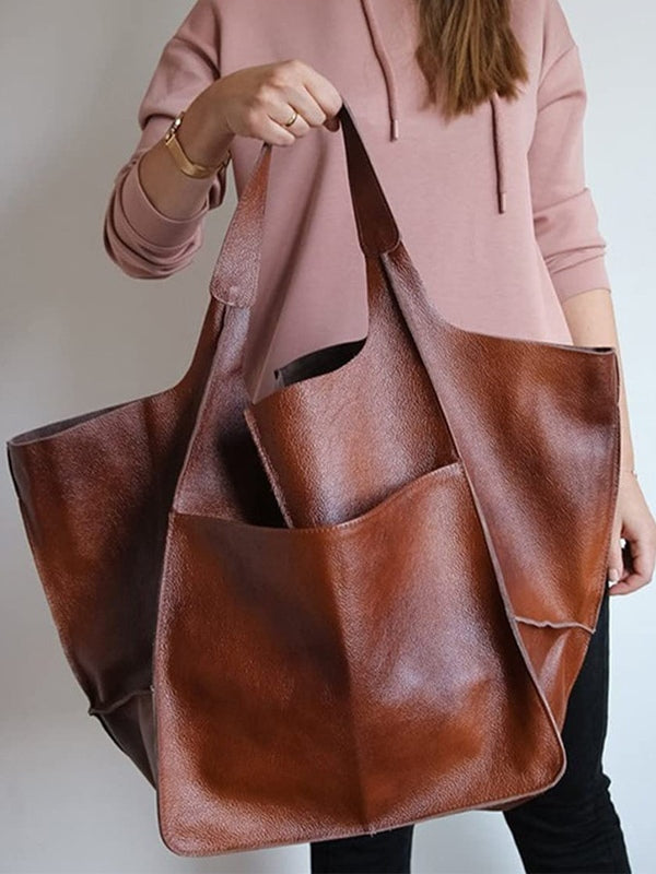 Simple large soft leather large capacity shoulder handbag – Sienna Noosa