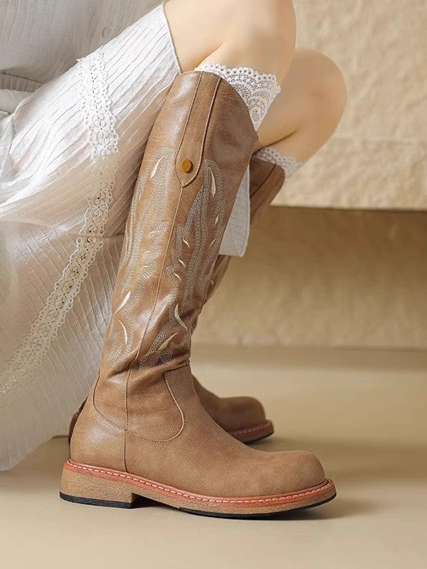 Brown embroidered back zipper long boots – Sienna Noosa
