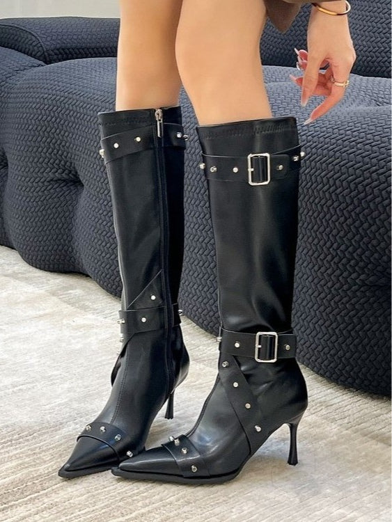 Women's pointed-toe studded high-heeled fashion boots – Sienna Noosa