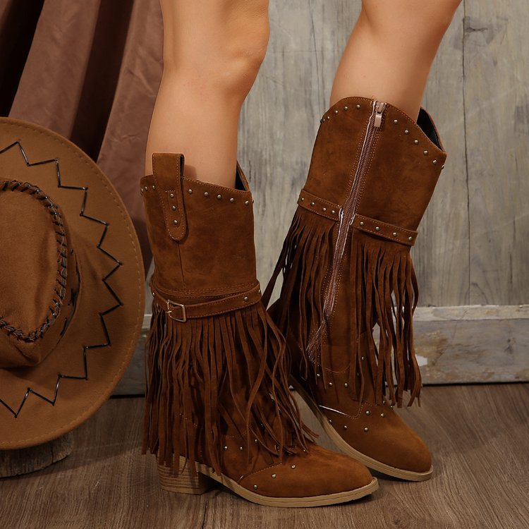 Retro tassel rivet belt knight boots – Sienna Noosa