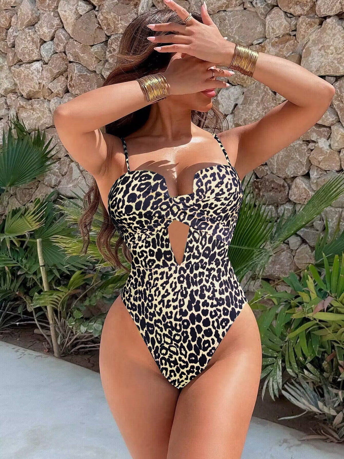 Solid-Color Vertical-Striped Openwork Tie-Side One-Piece Swimsuit – Sienna Noosa