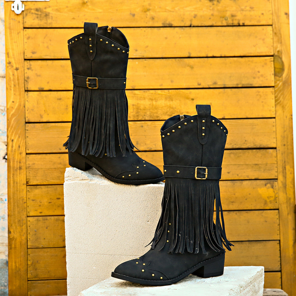 Retro tassel rivet belt knight boots – Sienna Noosa