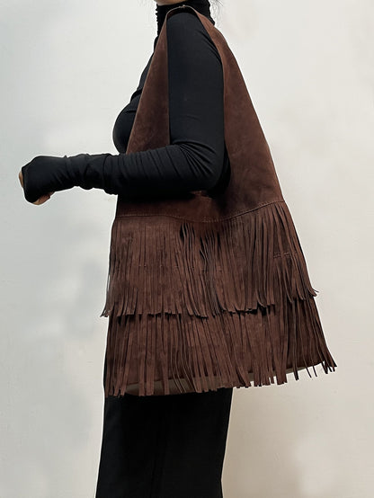 Retro Versatile Coffee Suede Tassel Large Bag – Sienna Noosa