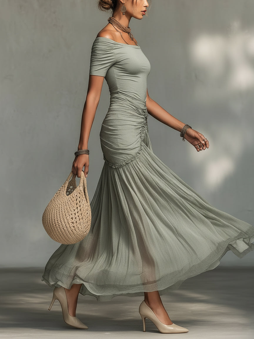 Grey Stretch Fabric and Chiffon Maxi Dress – Sienna Noosa