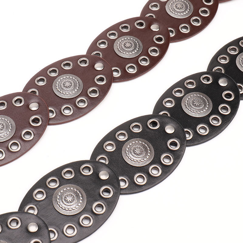 Oval Stitching Waist Belt with Large Round Pattern Alloy Buckle – Sienna Noosa