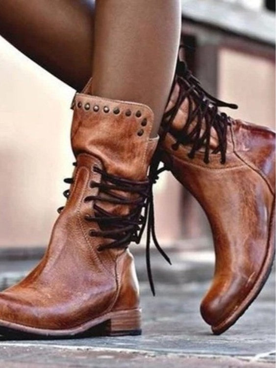 Retro British style rivet lace-up mid-calf boots – Sienna Noosa