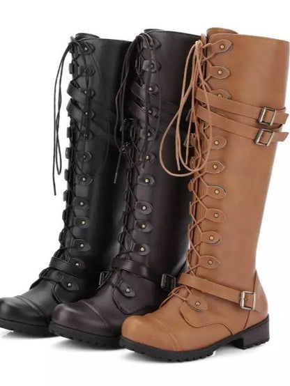 Round toe belt buckle rivet lace-up high-top riding boots – Sienna Noosa