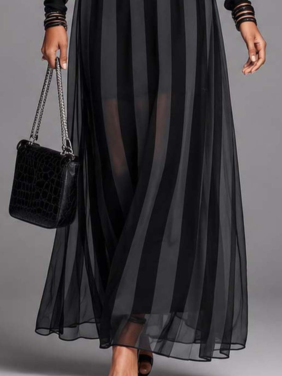 Gothic Striped Mesh Long Sleeve Maxi Dressbelt Included – Sienna Noosa