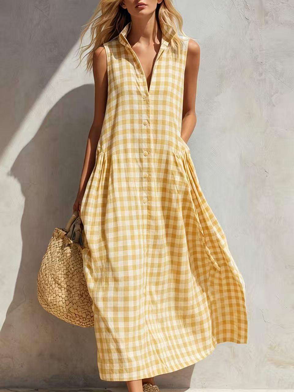 Loose Fitting Plaid Sleeveless Beach Vacation Dress – Sienna Noosa