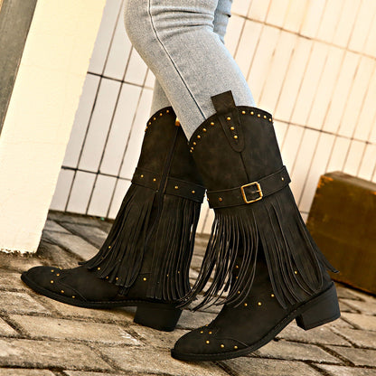 Retro tassel rivet belt knight boots – Sienna Noosa