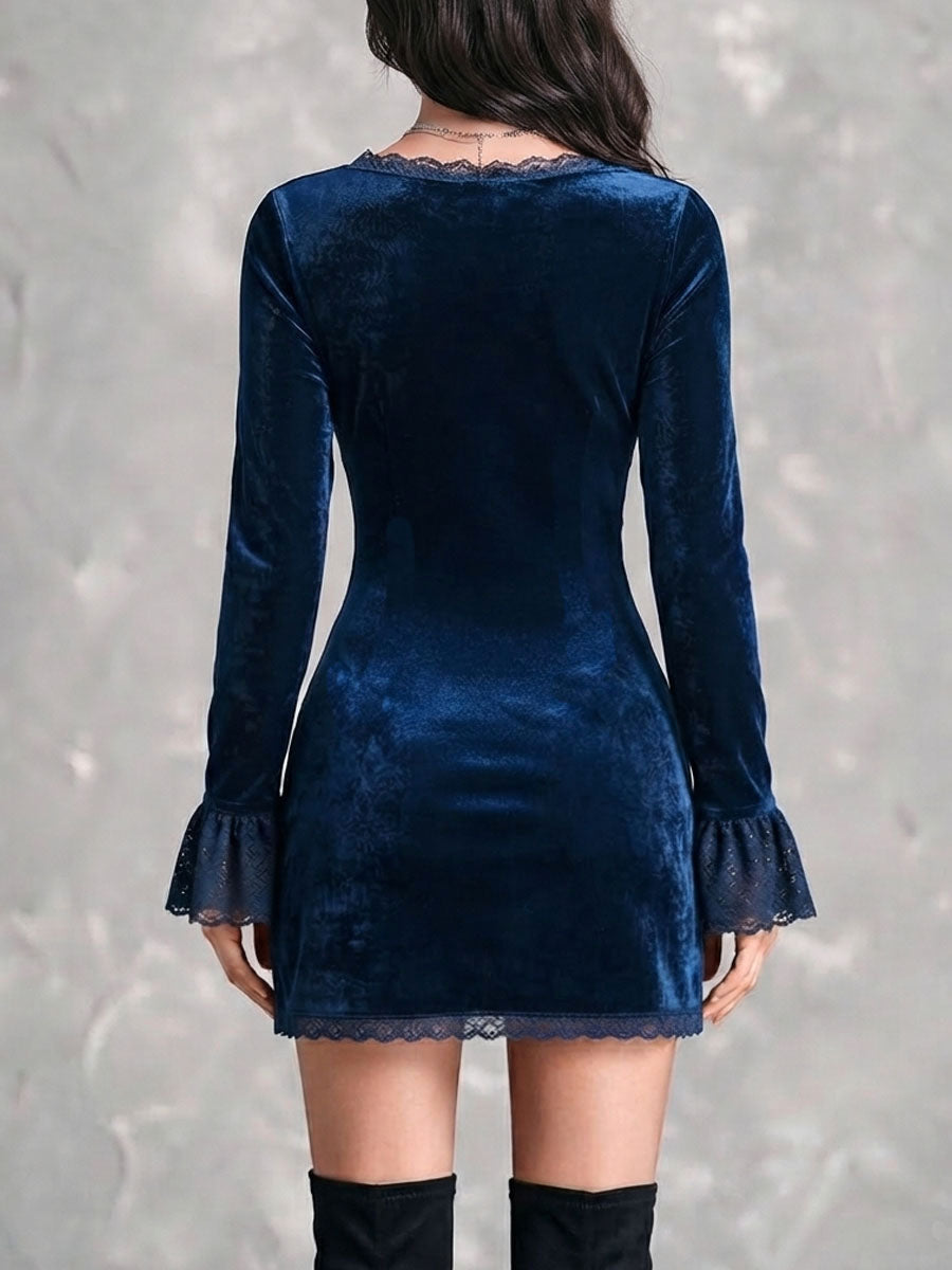 Adriana Romantic Vintage Lace Trim Velvet Lace Up Party Mini Dress – Sienna Noosa