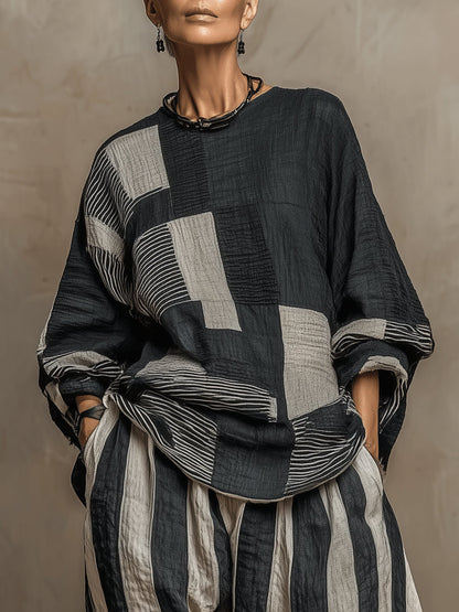 Casual Colour Block Printed Long Sleeve Top and Pants Set – Sienna Noosa
