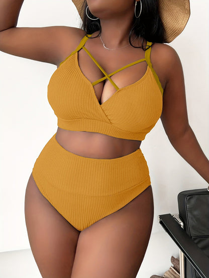 Sexy Plus-Size Solid-Color Spaghetti-Strap High-Waisted Bikini – Sienna Noosa