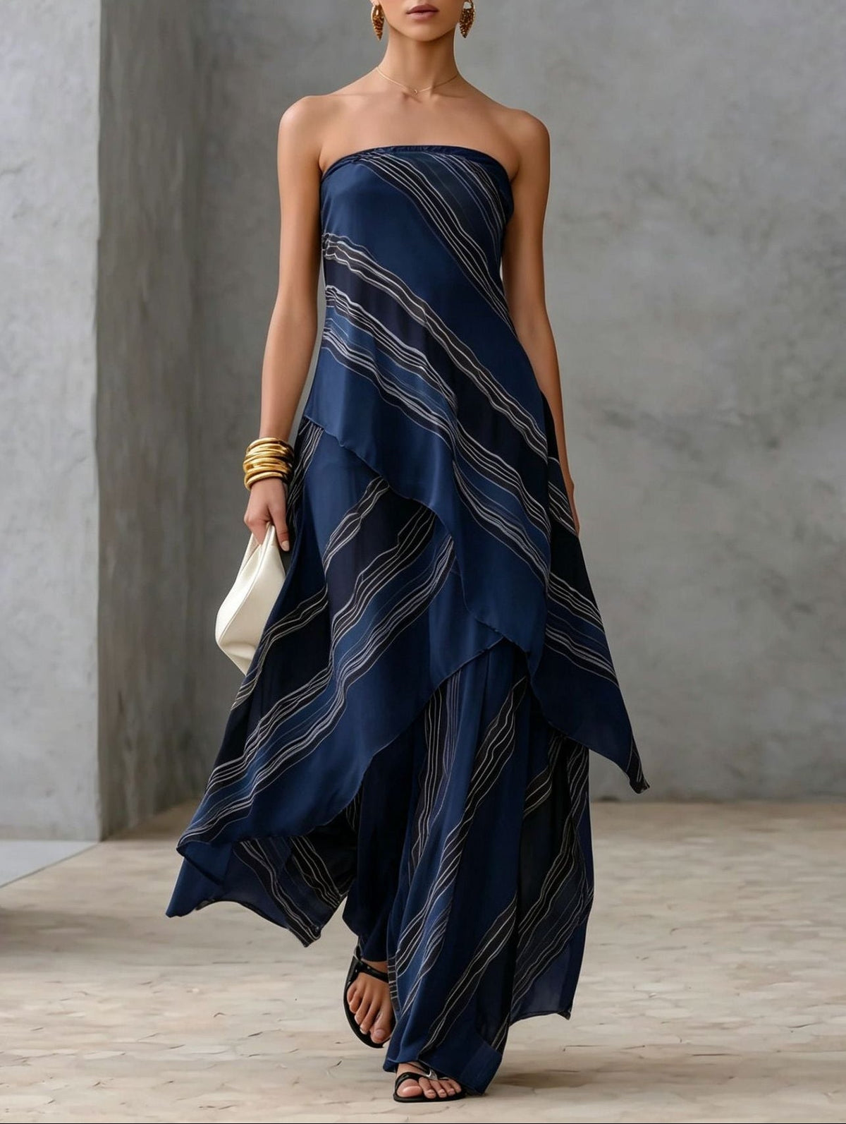 Casual Striped Chiffon Strapless Sleeveless Maxi Dress – Sienna Noosa